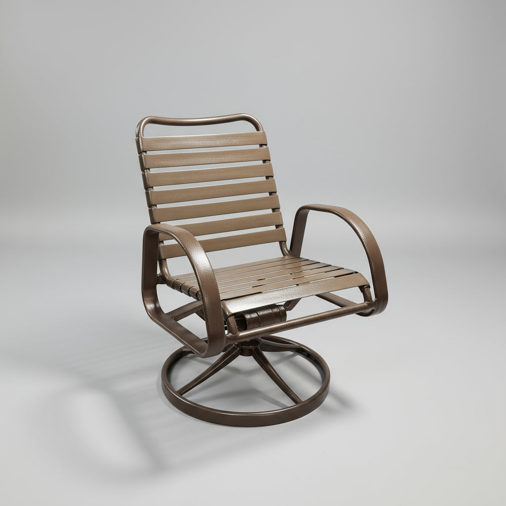 Tropitone Strap Dining Chair with Bronze Age III Powder Coating and Textured Bronze Strap